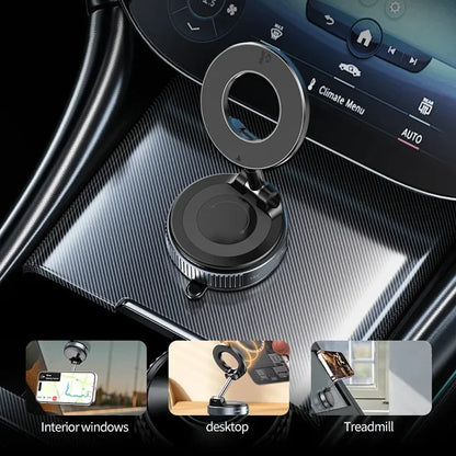 Foldable Magnetic Car Phone Holder Multi-directional Rotation Vacuum Suction Phone Holder for Car Center Console Smooth Surface