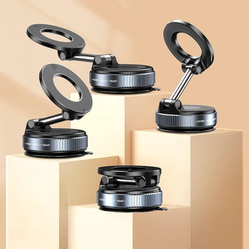 Foldable Magnetic Car Phone Holder Multi-directional Rotation Vacuum Suction Phone Holder for Car Center Console Smooth Surface