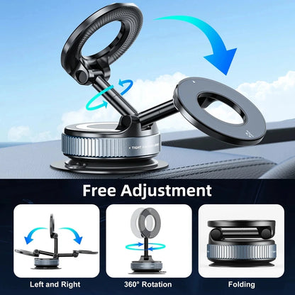 Foldable Magnetic Car Phone Holder Multi-directional Rotation Vacuum Suction Phone Holder for Car Center Console Smooth Surface