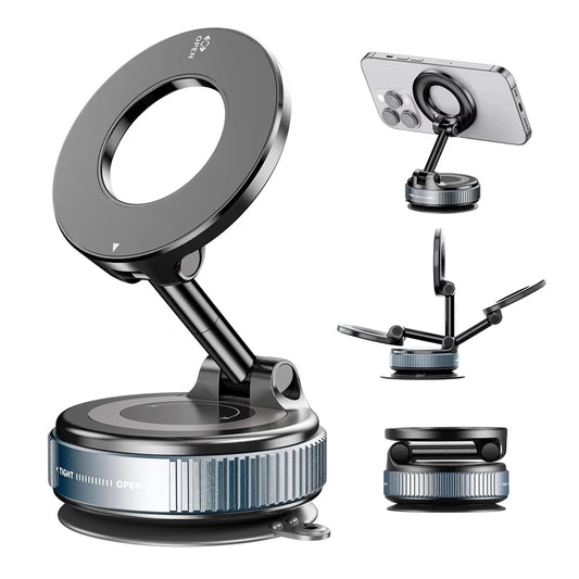 Foldable Magnetic Car Phone Holder Multi-directional Rotation Vacuum Suction Phone Holder for Car Center Console Smooth Surface